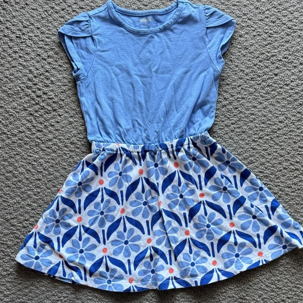 Gymboree Light Blue Top with Navy & Coral Floral Skirt
